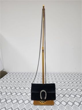 Authentic Gucci Velvet Super Mini Dionysus Crossbody Bag Black
